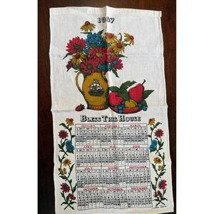 Vintage 1967 Luther Travis Linen Calendar Tea Towel Bless This House Mid Century